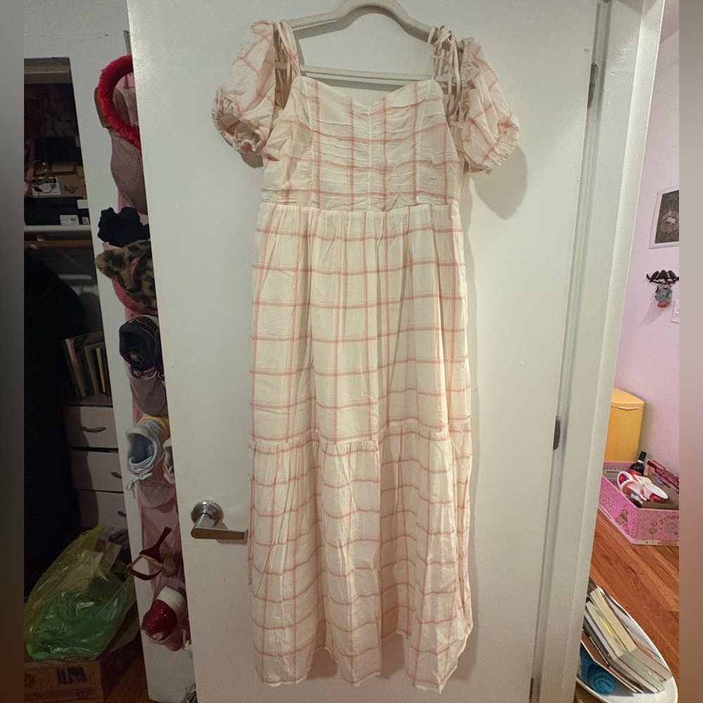 Target Cream Maxi Dress with Pink Windowpane Check